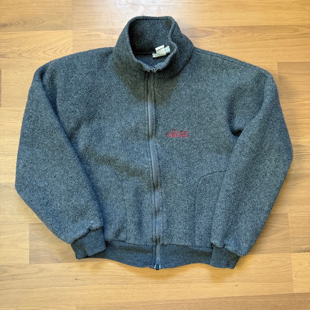Women's Vintage 90's Coca Cola Gray Fleece Zip Up Crop Bomber Jacket Sz Small